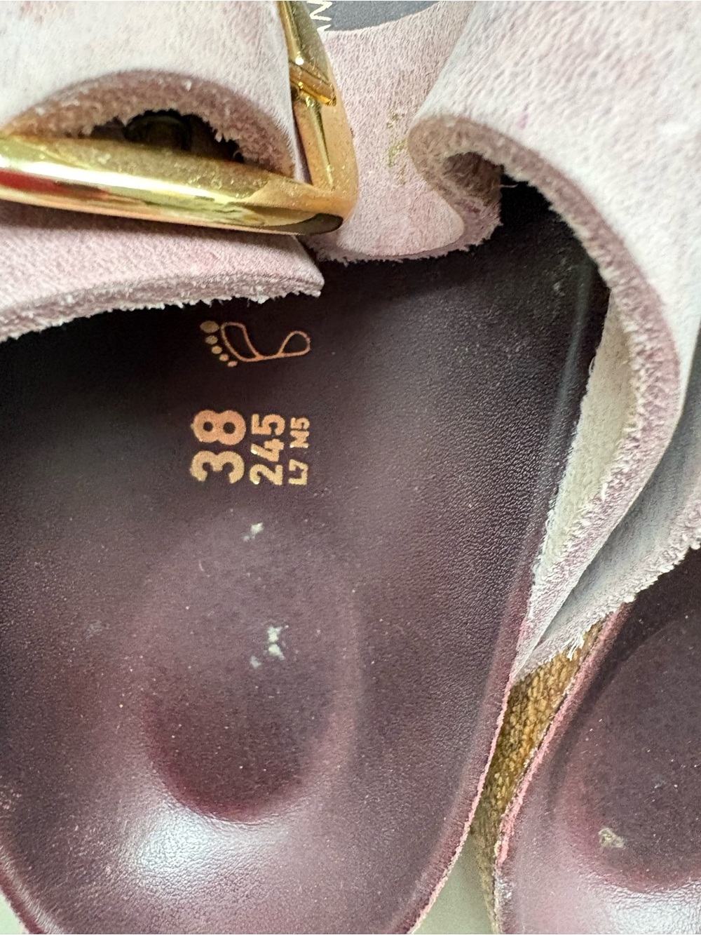 Birkenstock Big Buckle Arizona Lavender Suede Sandals with Gold Buckles - Picture 6 of 6